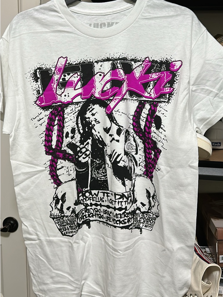 Lucki Brand White Tshirt With Pink & Black Graphic